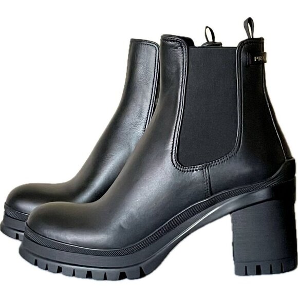 Prada Shoes - NWT Prada Size 8.5 Black Leather Lug Sole Chelsea Ankle Chunky Boots EU 39.5